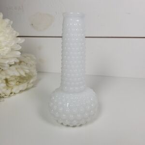 Vintage White Milk Glass Hobnail Vase- Bud Vase- Jeannie Vase-Farmhouse, Cottage